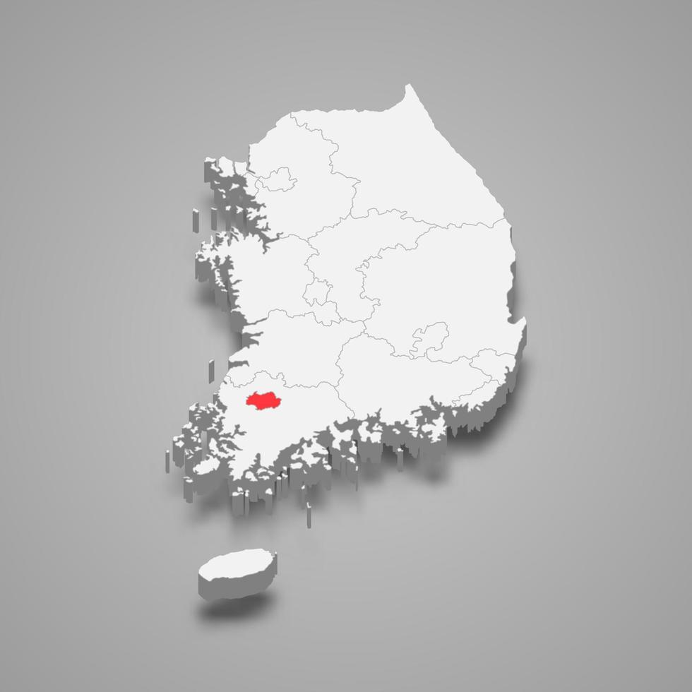 gwangju región ubicación dentro sur Corea 3d isométrica mapa vector