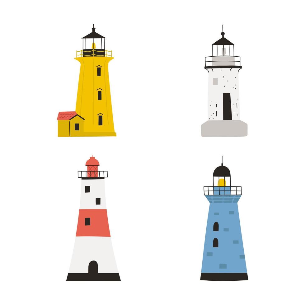 Set of hand drawn lighthouses isolated on white background vector