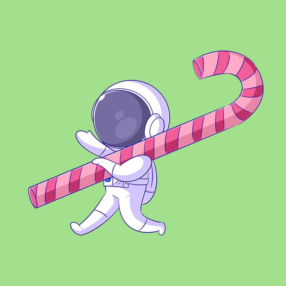 Astronaut walking and carrying a big candy vector