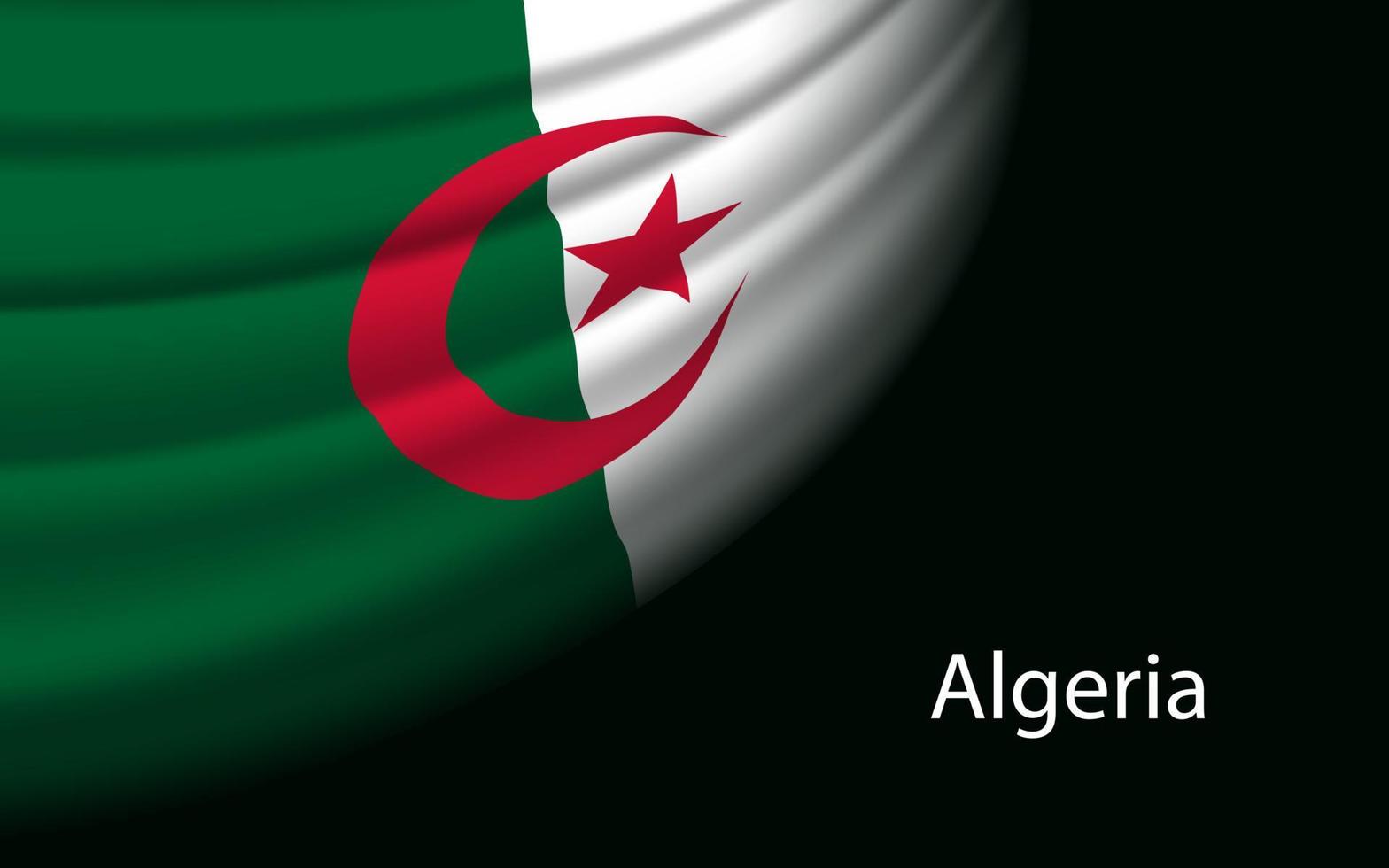 Wave flag of Algeria on dark background. vector