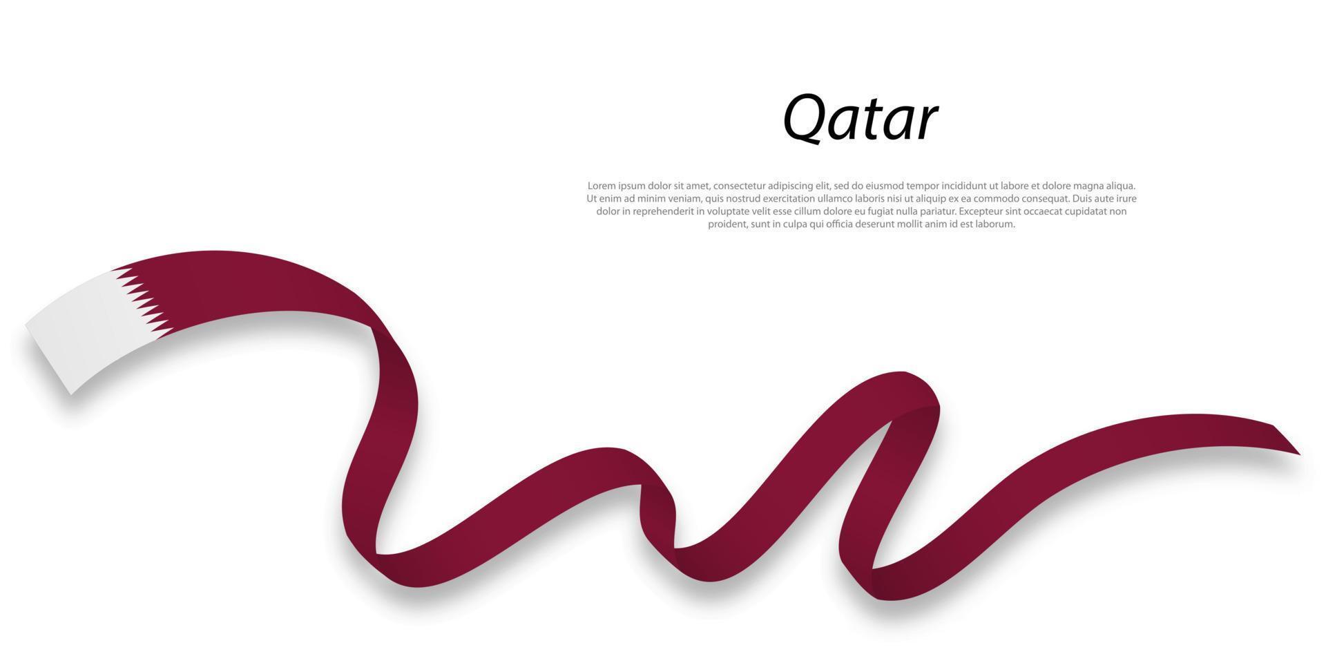 Waving ribbon or banner with flag of Qatar. vector