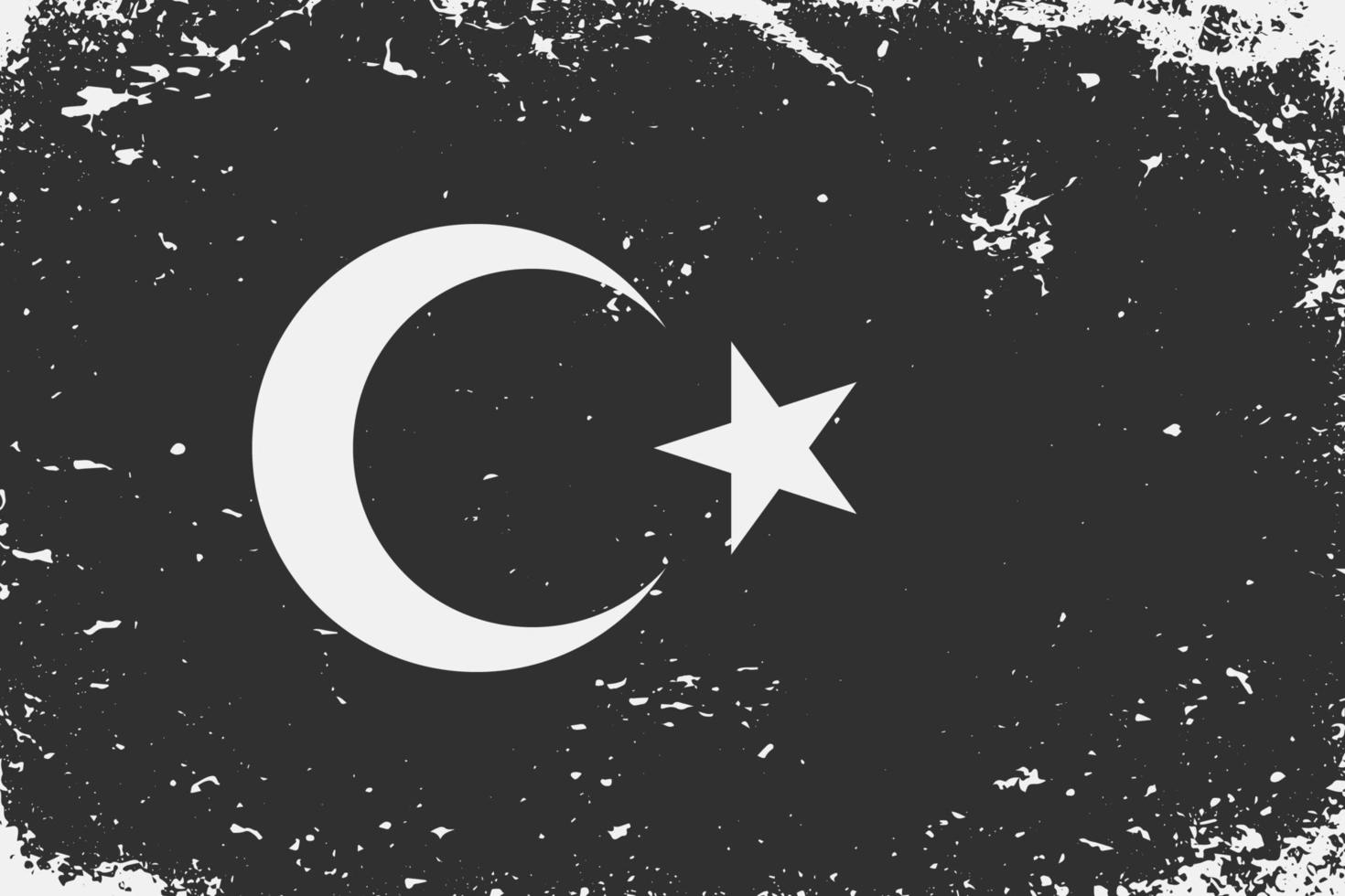 Grunge styled black and white flag Turkey. Old vintage backgroun vector