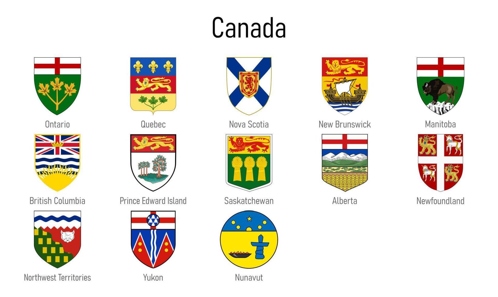 Saco de brazos de el provincias de Canadá, todas canadiense regiones em vector