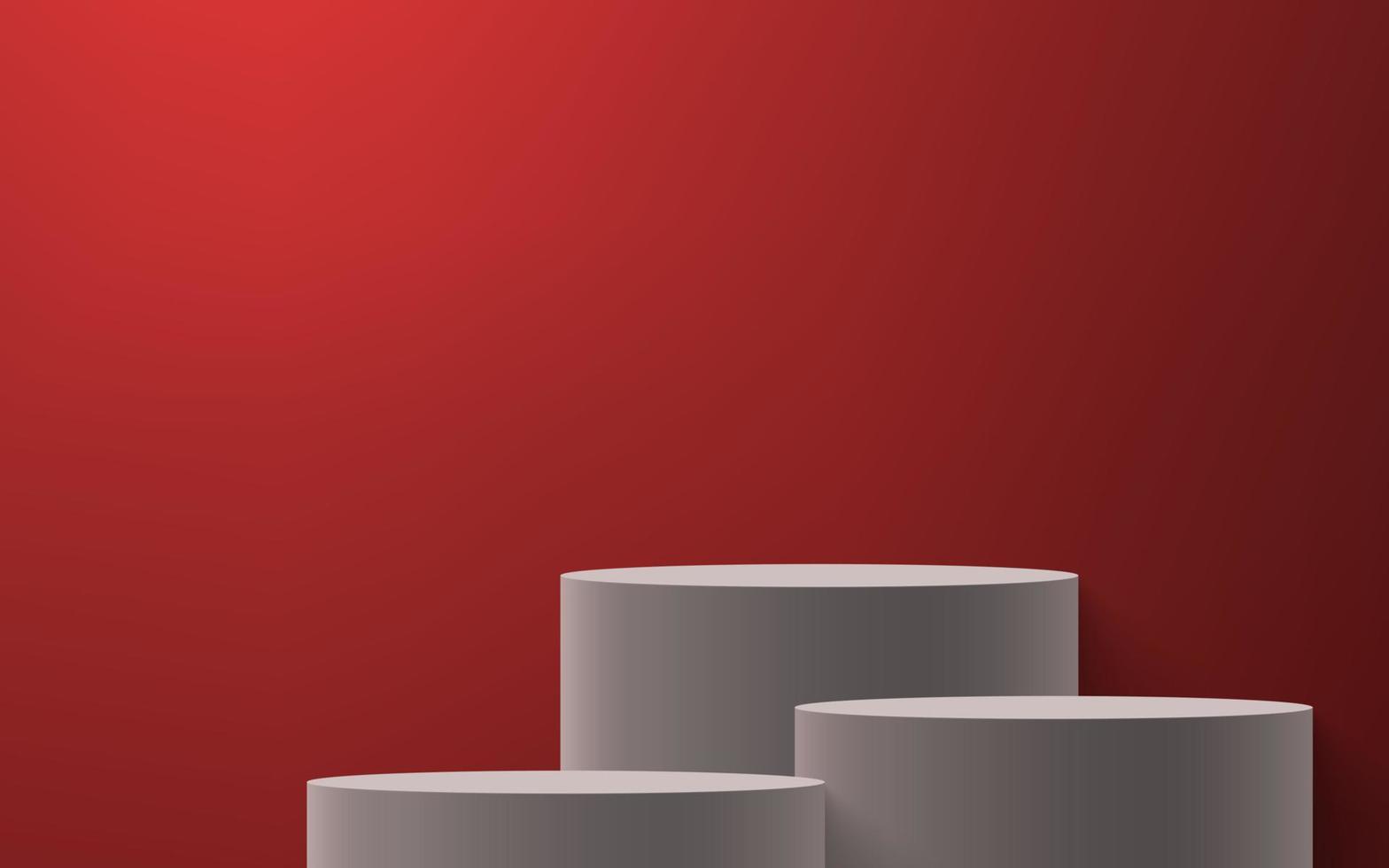 3d realistic podium or pedestal on red background vector