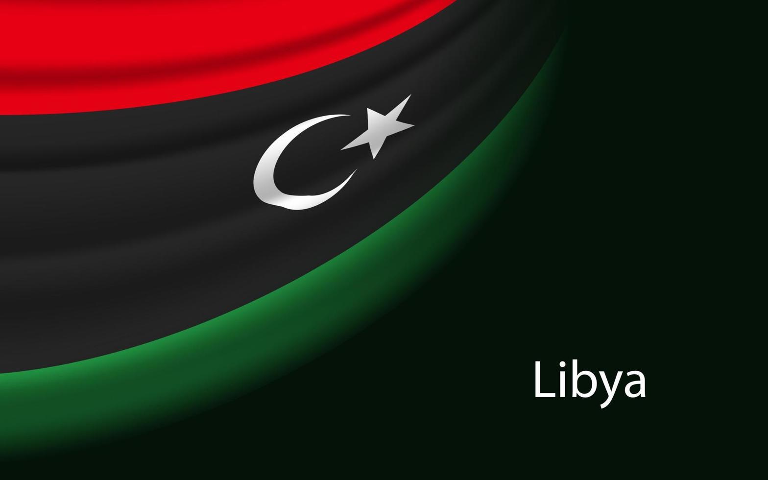 Wave flag of Libya on dark background. vector