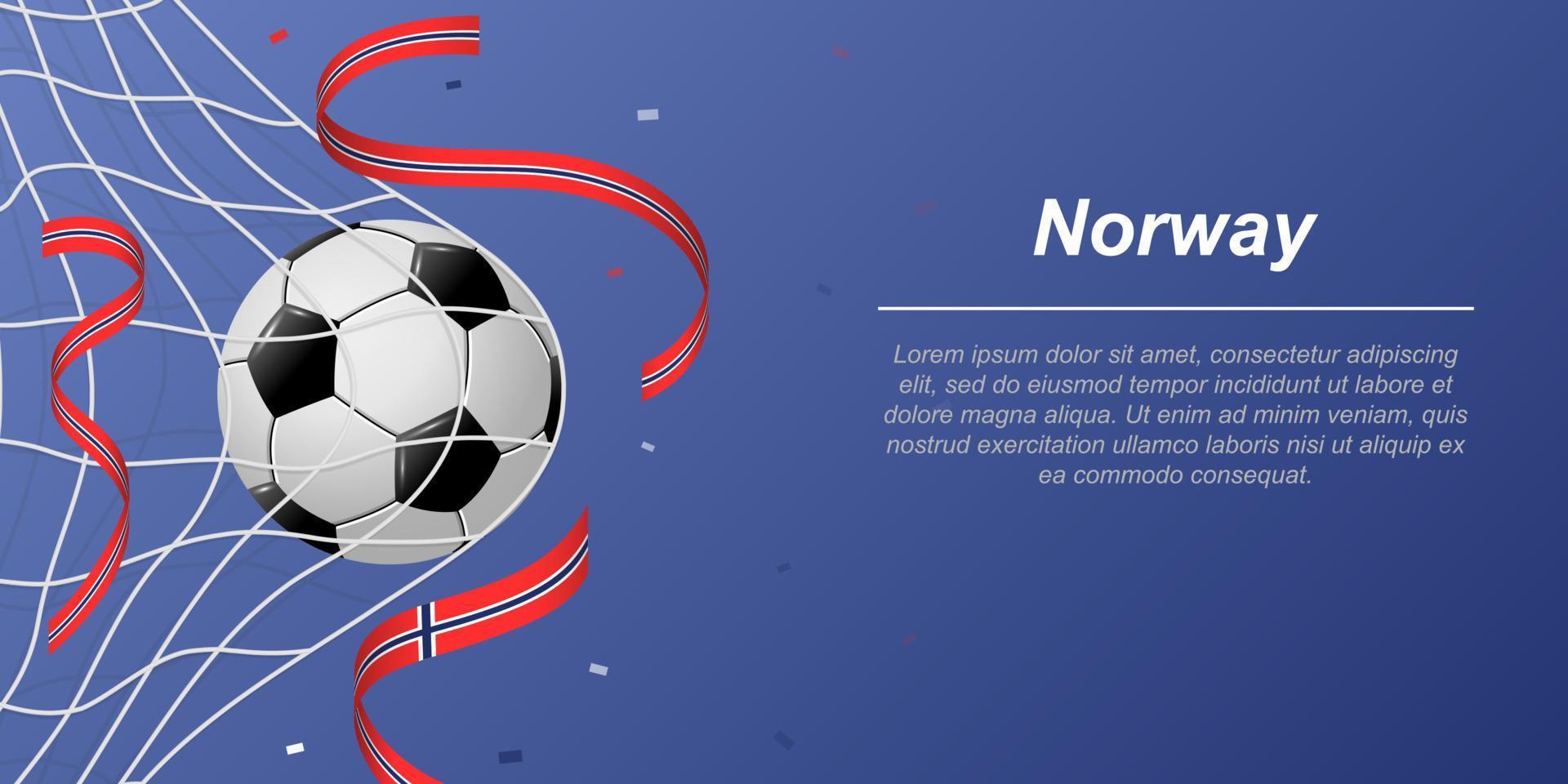 Soccer background with flying ribbons in colors of the flag of Norway vector