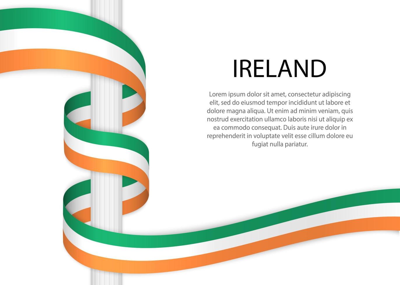 Waving ribbon on pole with flag of Ireland. Template for indepen vector