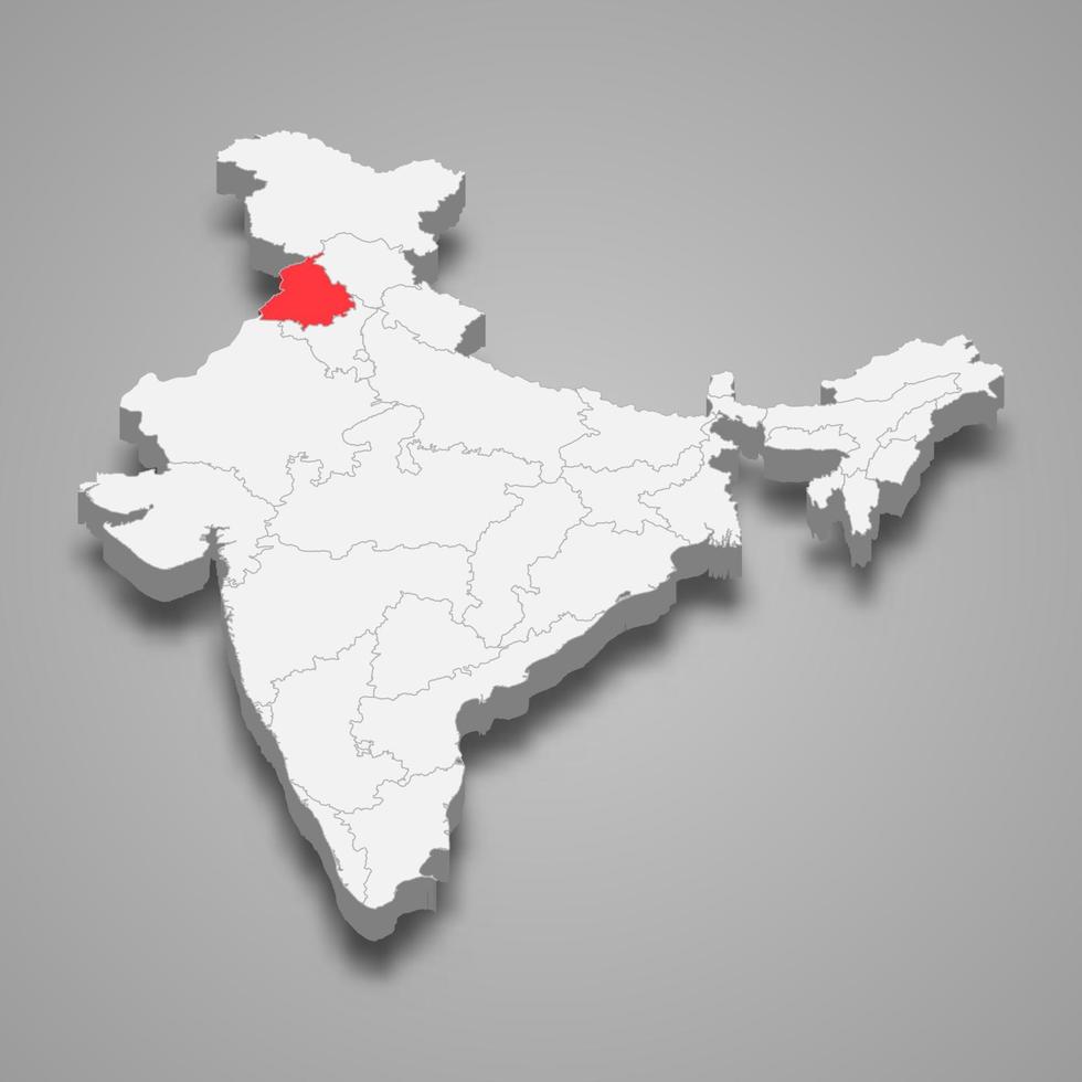 Punjab estado ubicación dentro India 3d mapa vector