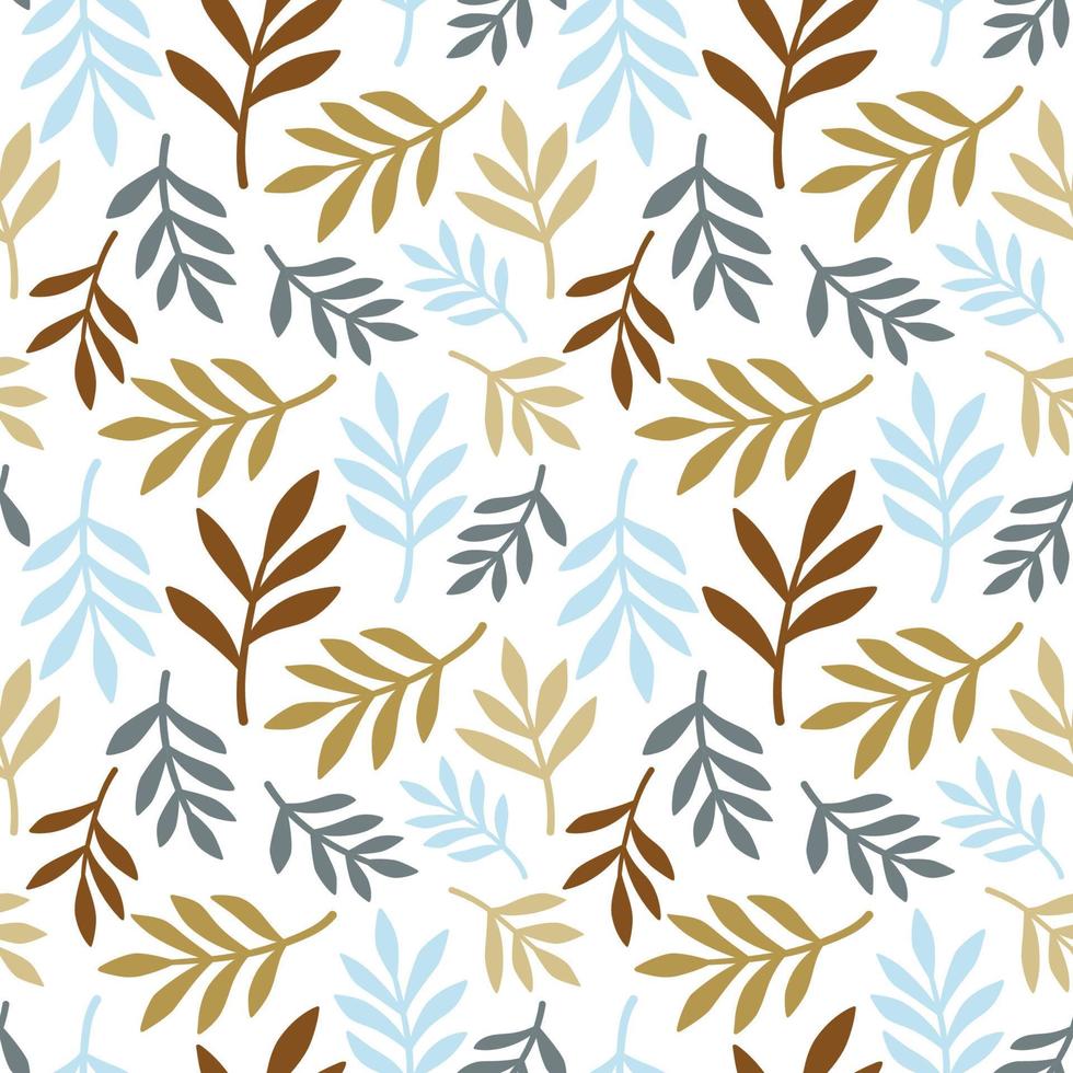 Artistic seamless pattern with abstract leaves and branches on a white background. Trendy abstract pattern in nature colors. Vector design for paper, textile, interior decor.