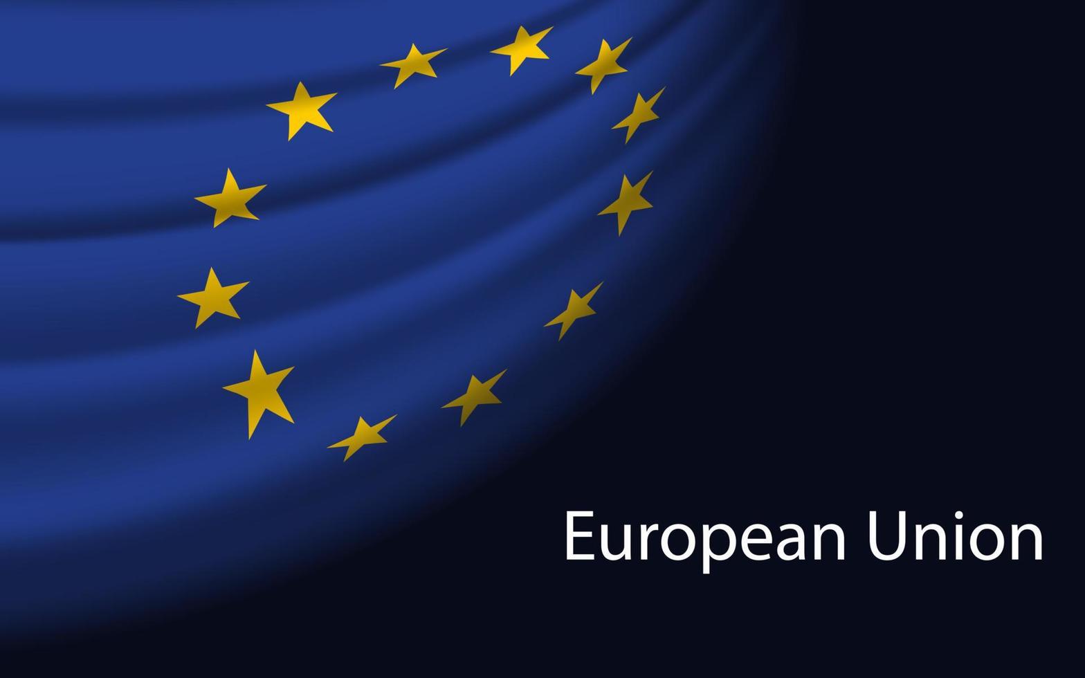 Wave flag of European Union on dark background. Banner or ribbon vector