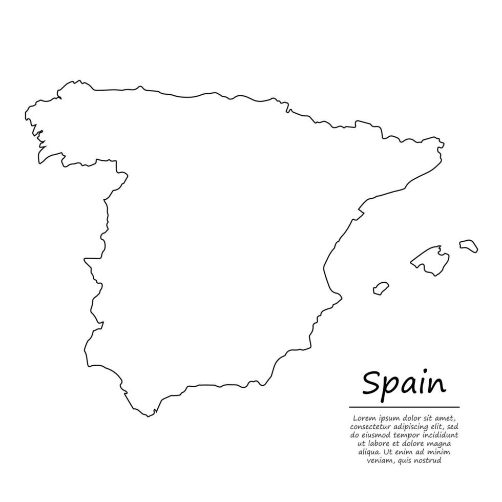 Simple outline map of Spain, in sketch line style vector