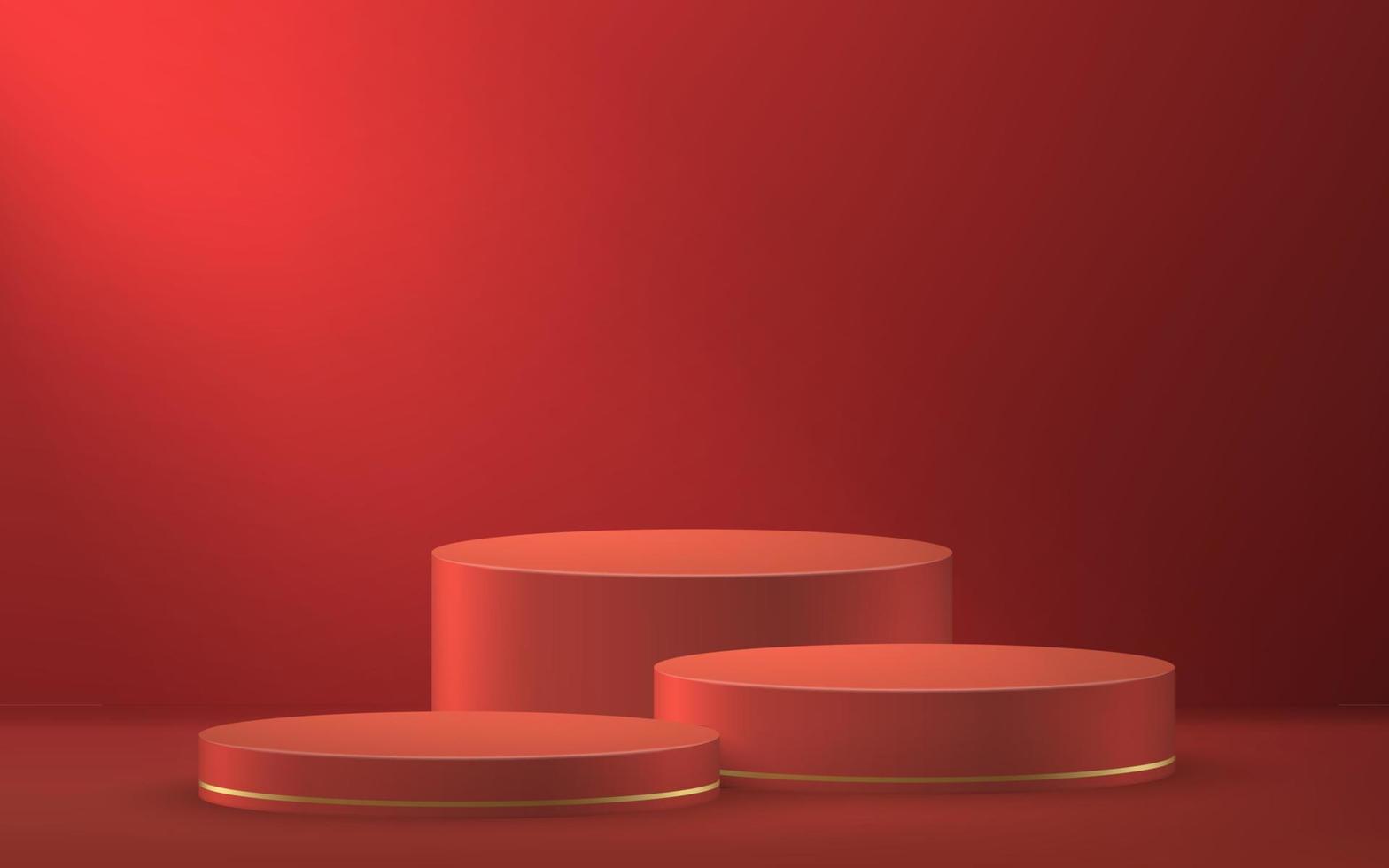 3d realistic podium or pedestal on red luxury background. vector