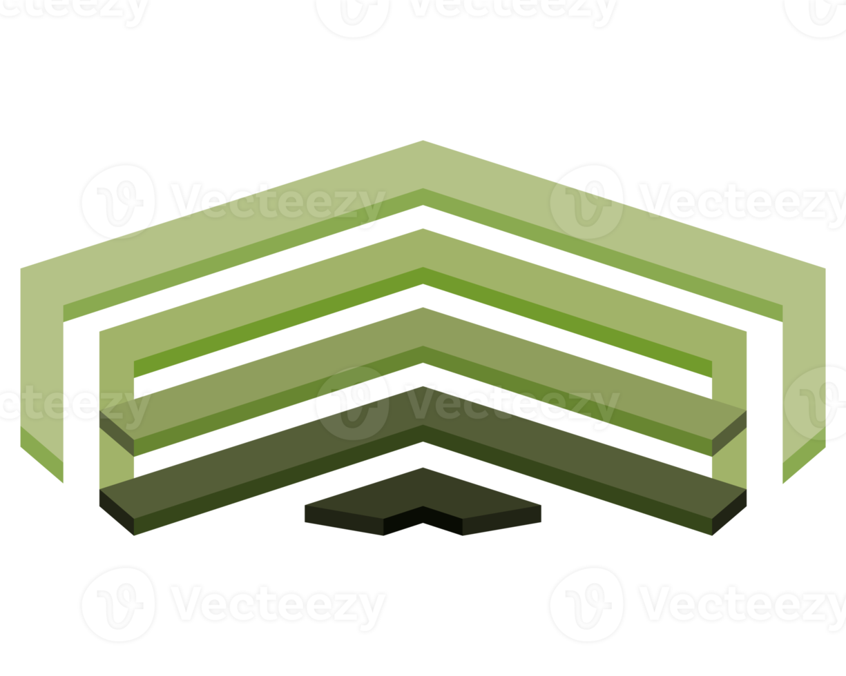 Green military ranks on chevron. Army soldier shoulder stripes. Colorful PNG illustration.