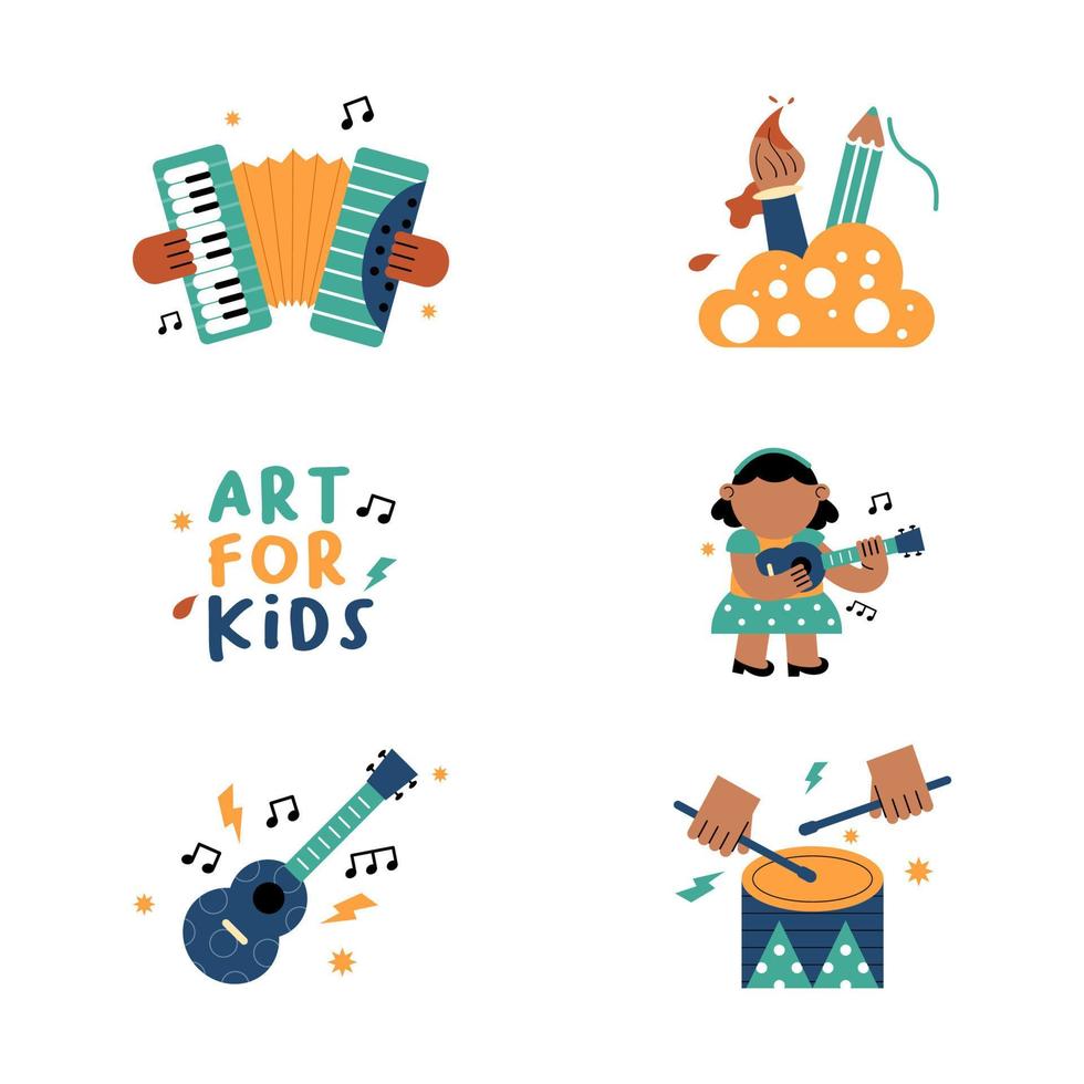 Collection of cute stickers and cute icons about art for kids vector