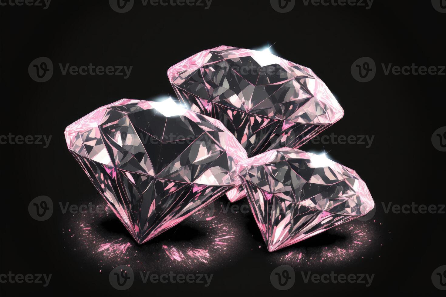 Light pink diamonds on black background. Jewelry made with gemstones for banner, designer, jewelry shop. photo