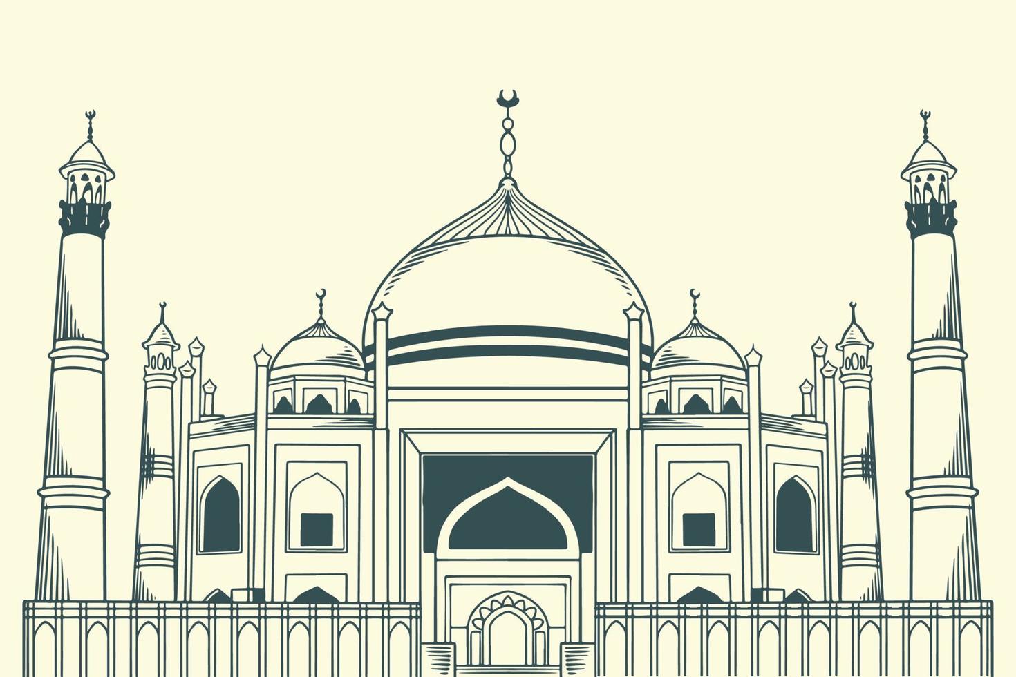 Hand drawn famous islamic building of Siddiqa Fatima Az Zahra Mosque. vector