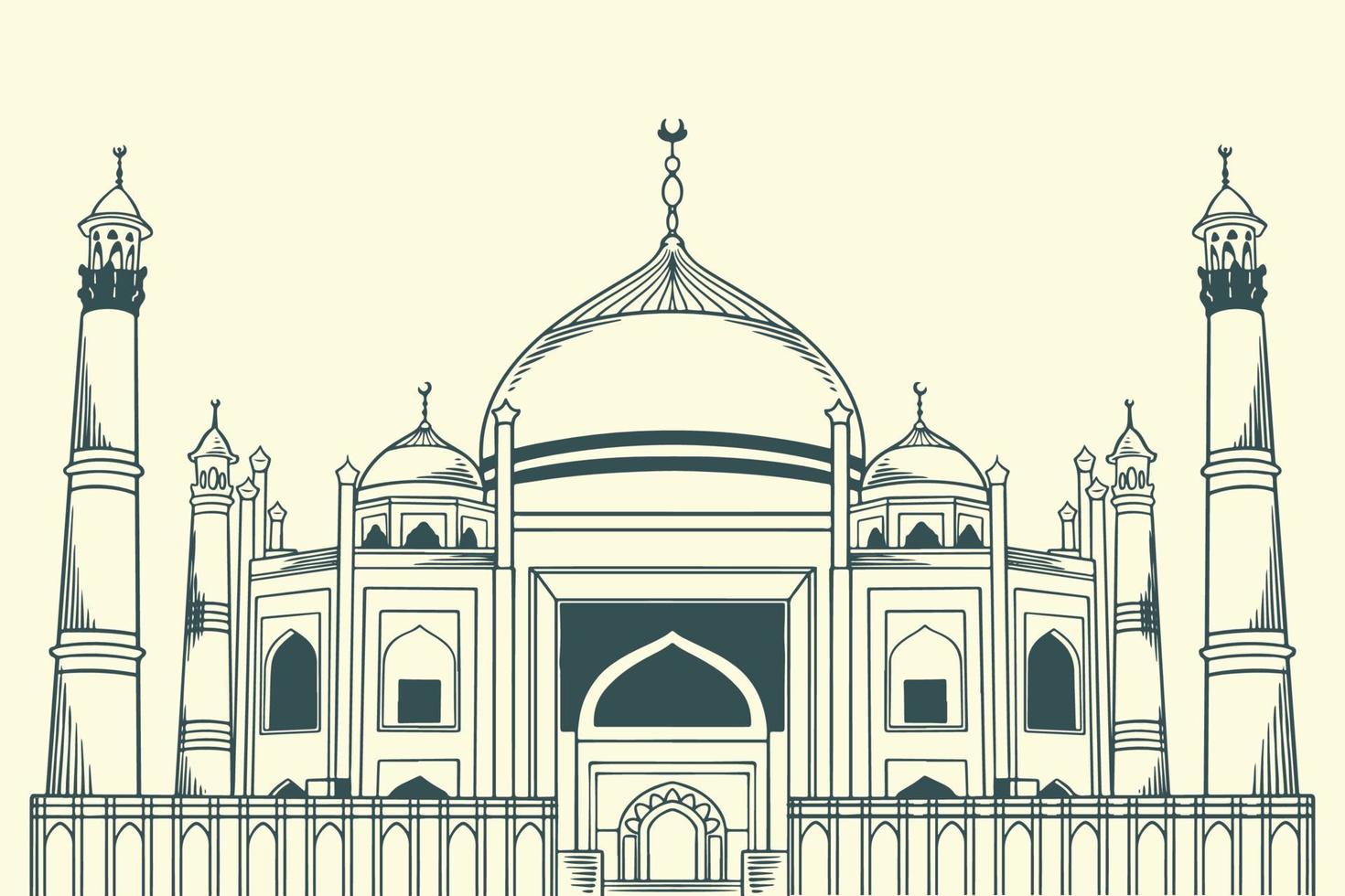 Hand drawn famous islamic building of Siddiqa Fatima Az Zahra Mosque. vector