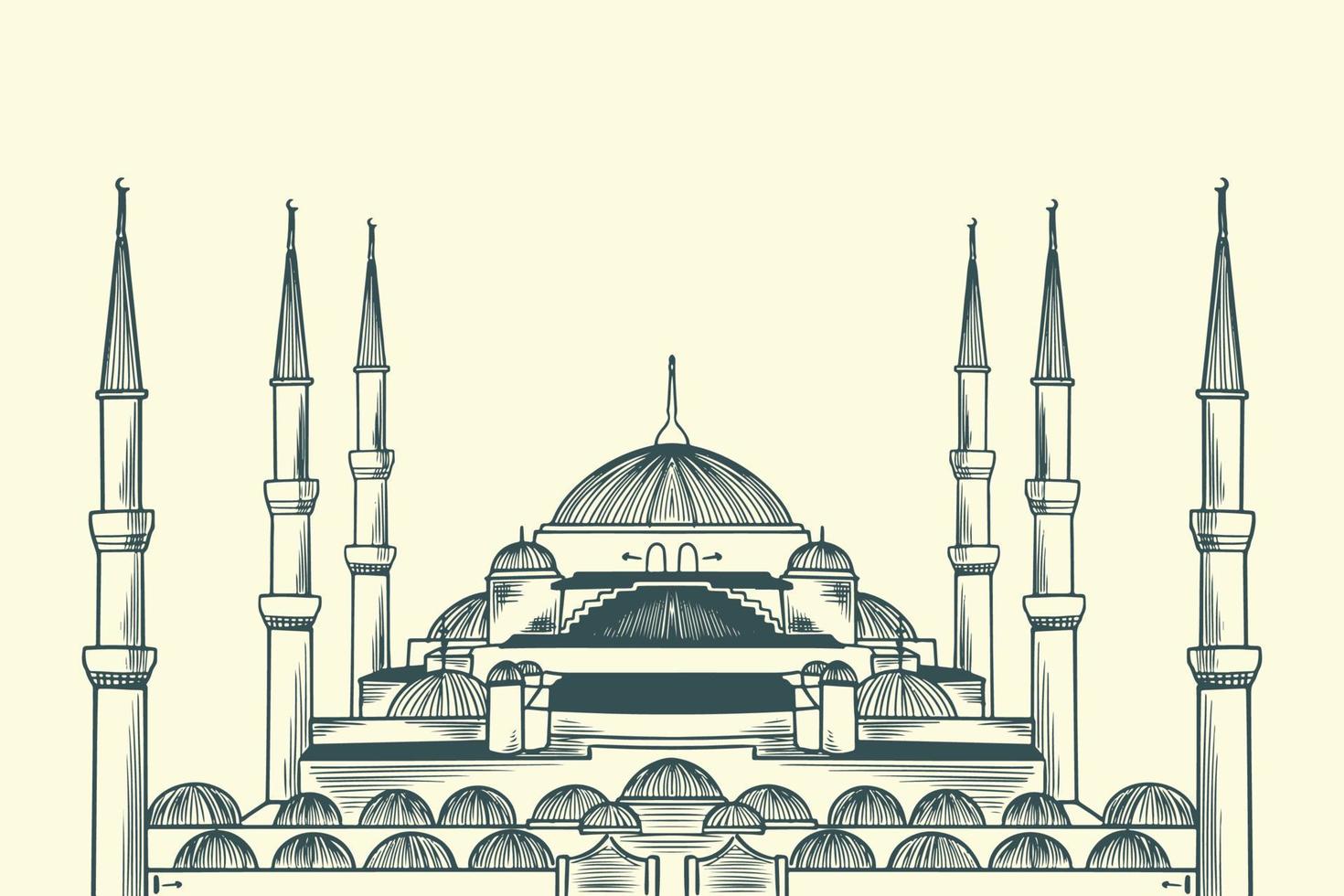 Hand drawing sketch islamic building of Sultan Ahmed the blue mosque. vector