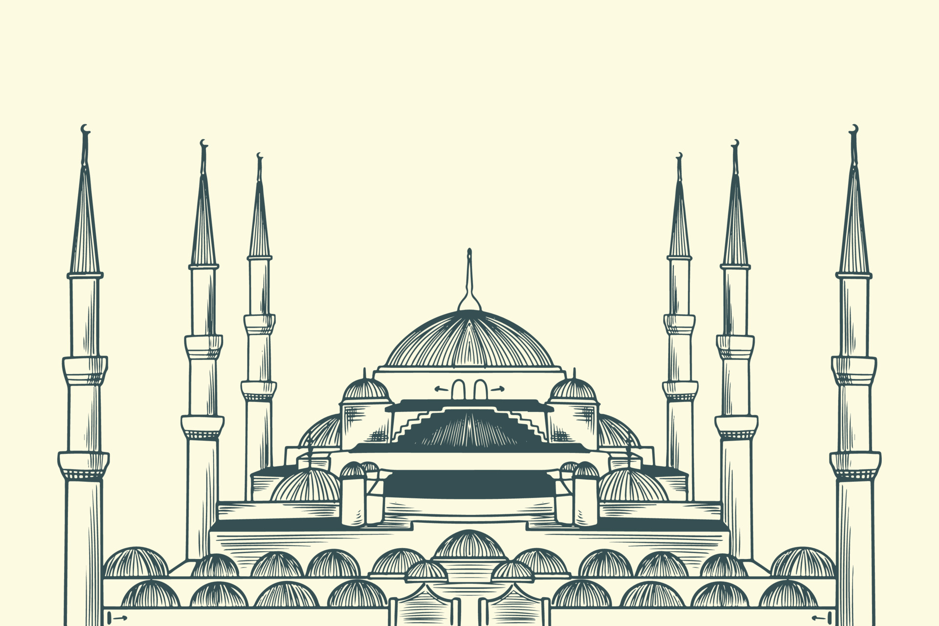 Hand drawing sketch islamic building of Sultan Ahmed the blue mosque