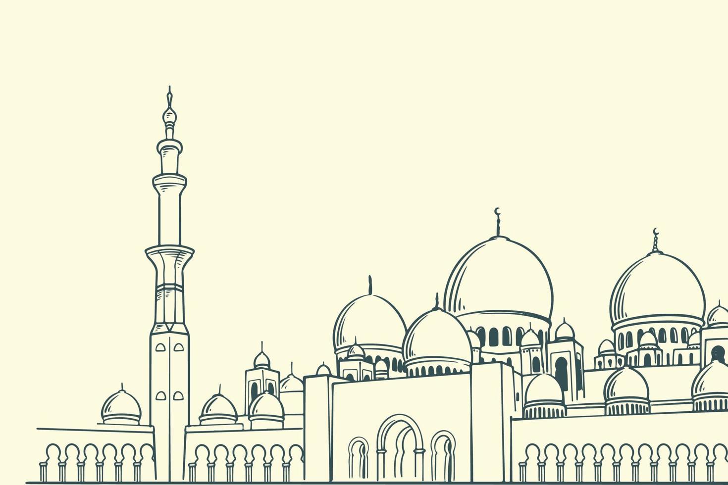 mano dibujo bosquejo famoso islámico edificio de jeque zayed mezquita. vector