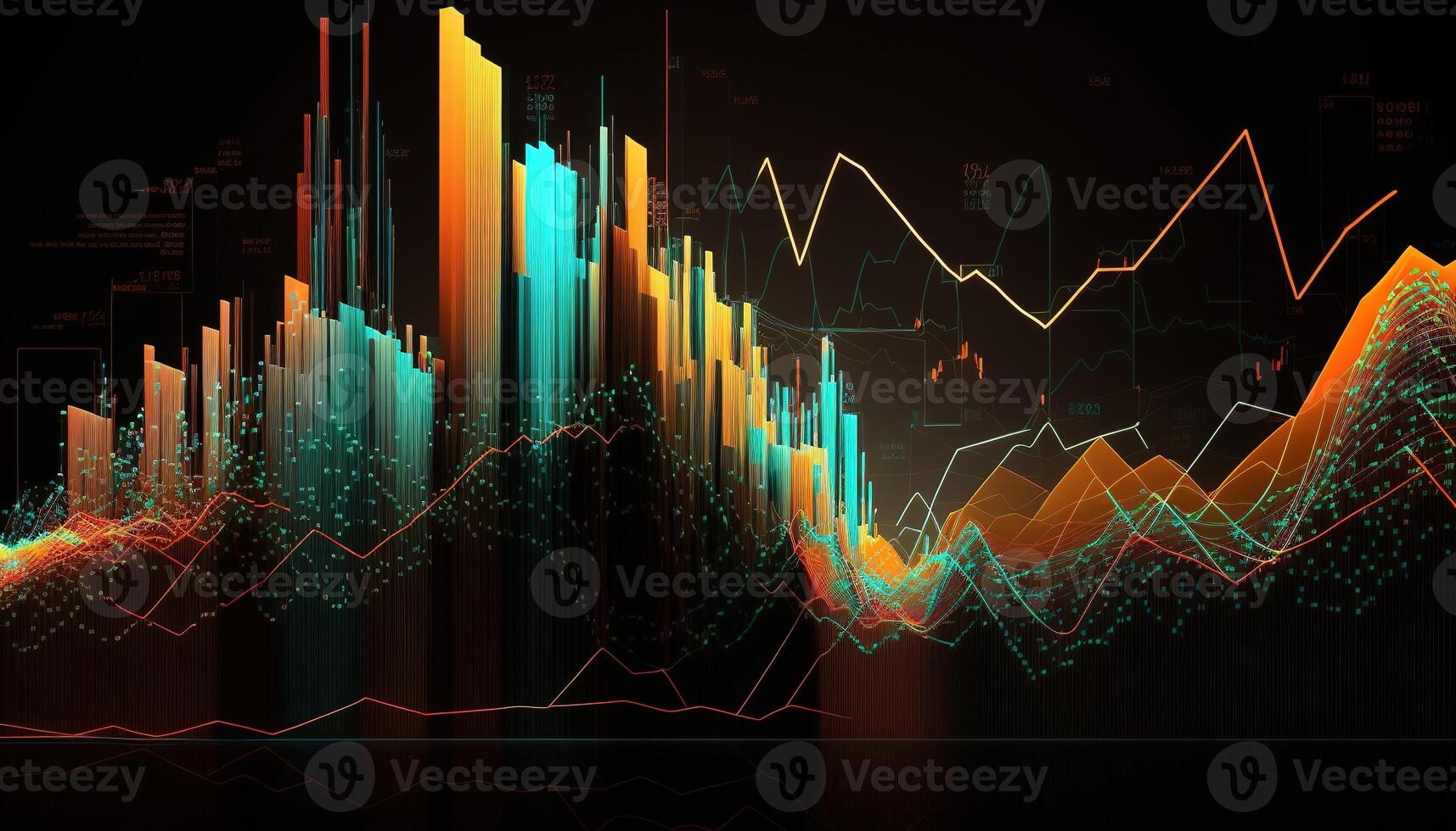 generativo ai, valores mercado gráfico líneas, financiero grafico en tecnología resumen antecedentes representar financiero crisis, financiero fusión de un reactor. tecnología concepto, comercio mercado concepto. foto