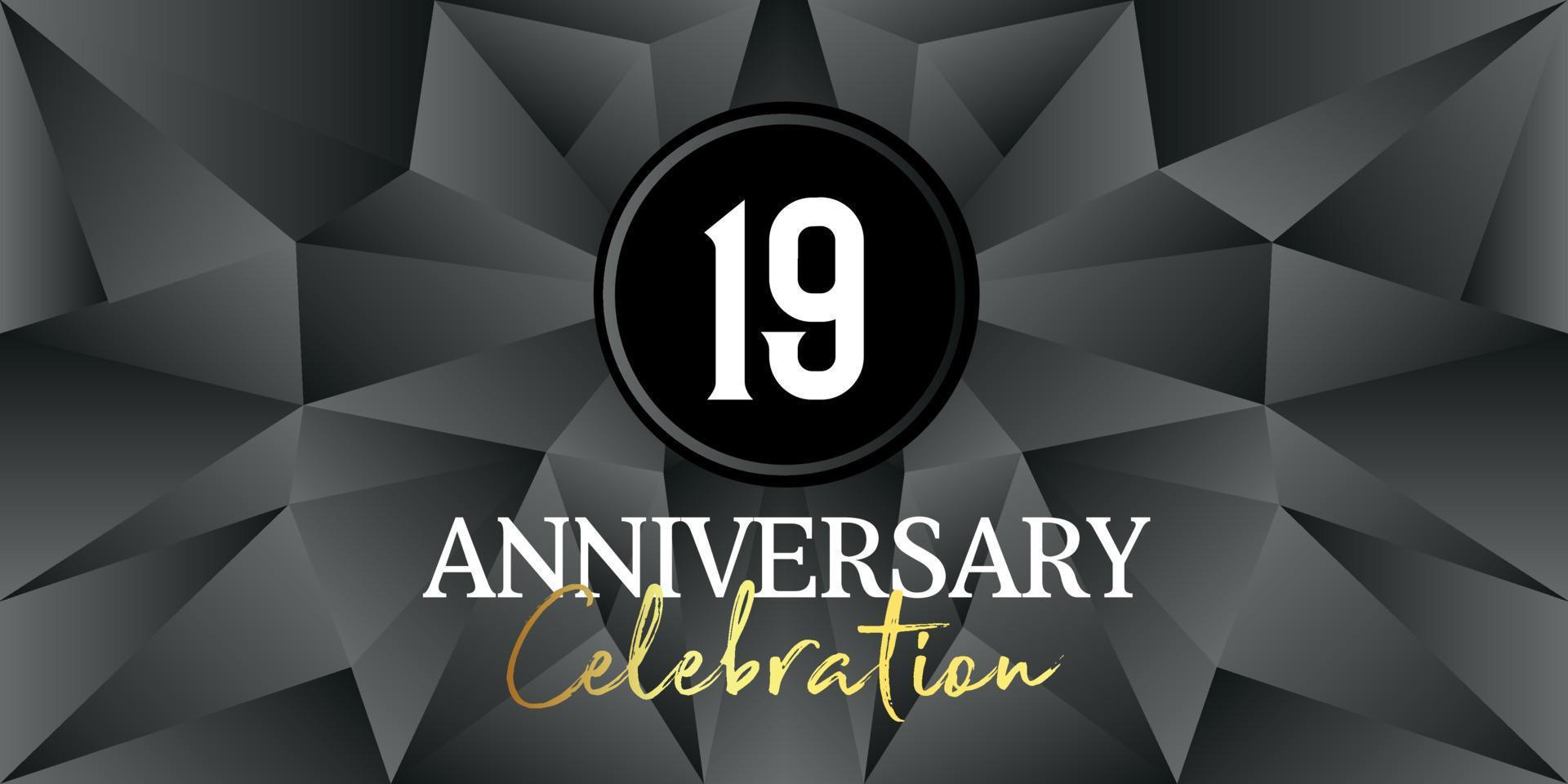 19 year anniversary celebration logo design white and gold color on Elegant Black Background Vector Art abstract background vector