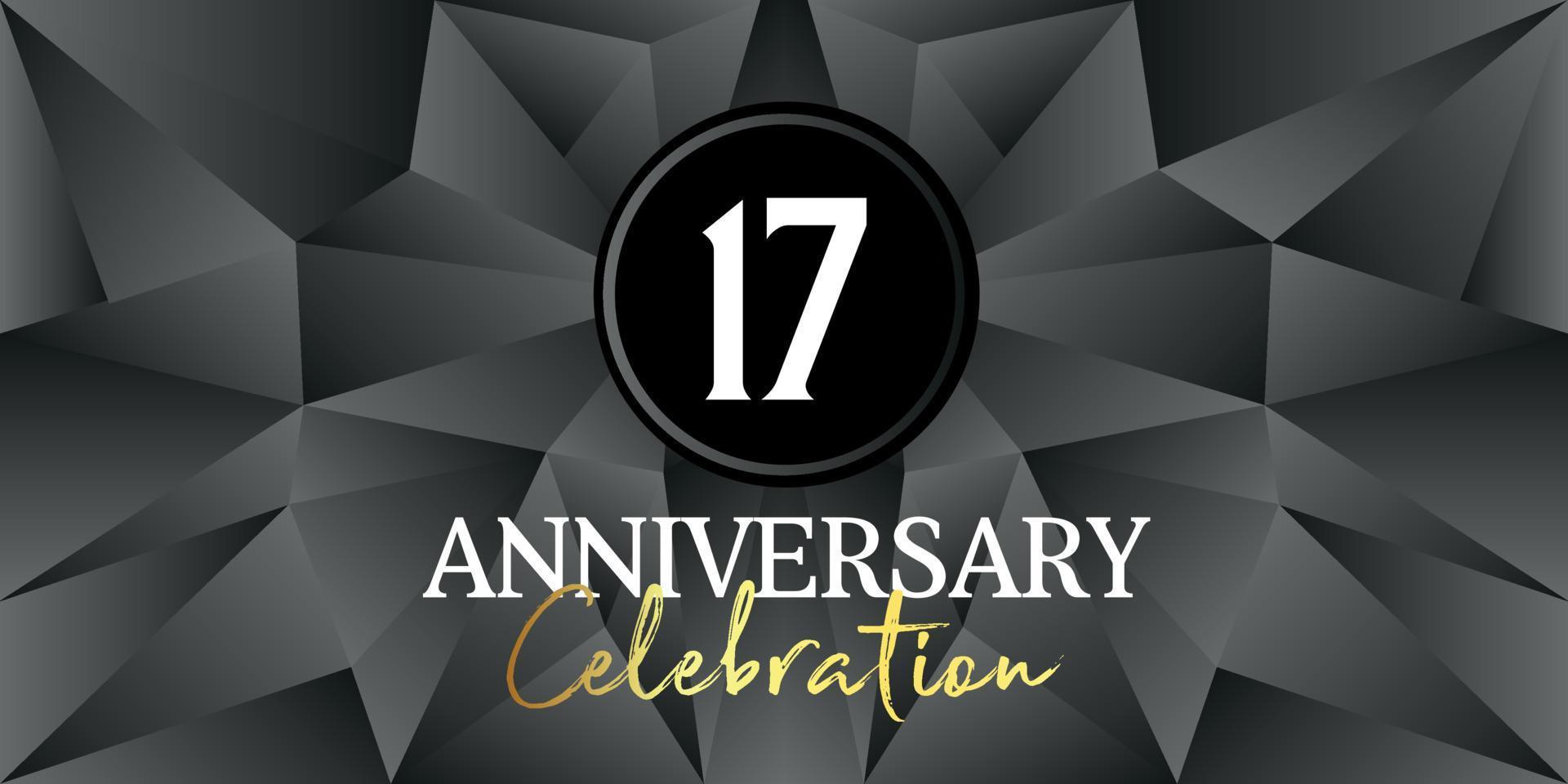 17 year anniversary celebration logo design white and gold color on Elegant Black Background Vector Art abstract background vector