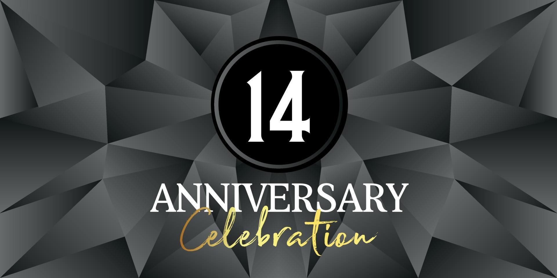 14 año aniversario celebracion logo diseño blanco y oro color en elegante negro antecedentes vector Arte resumen antecedentes vector