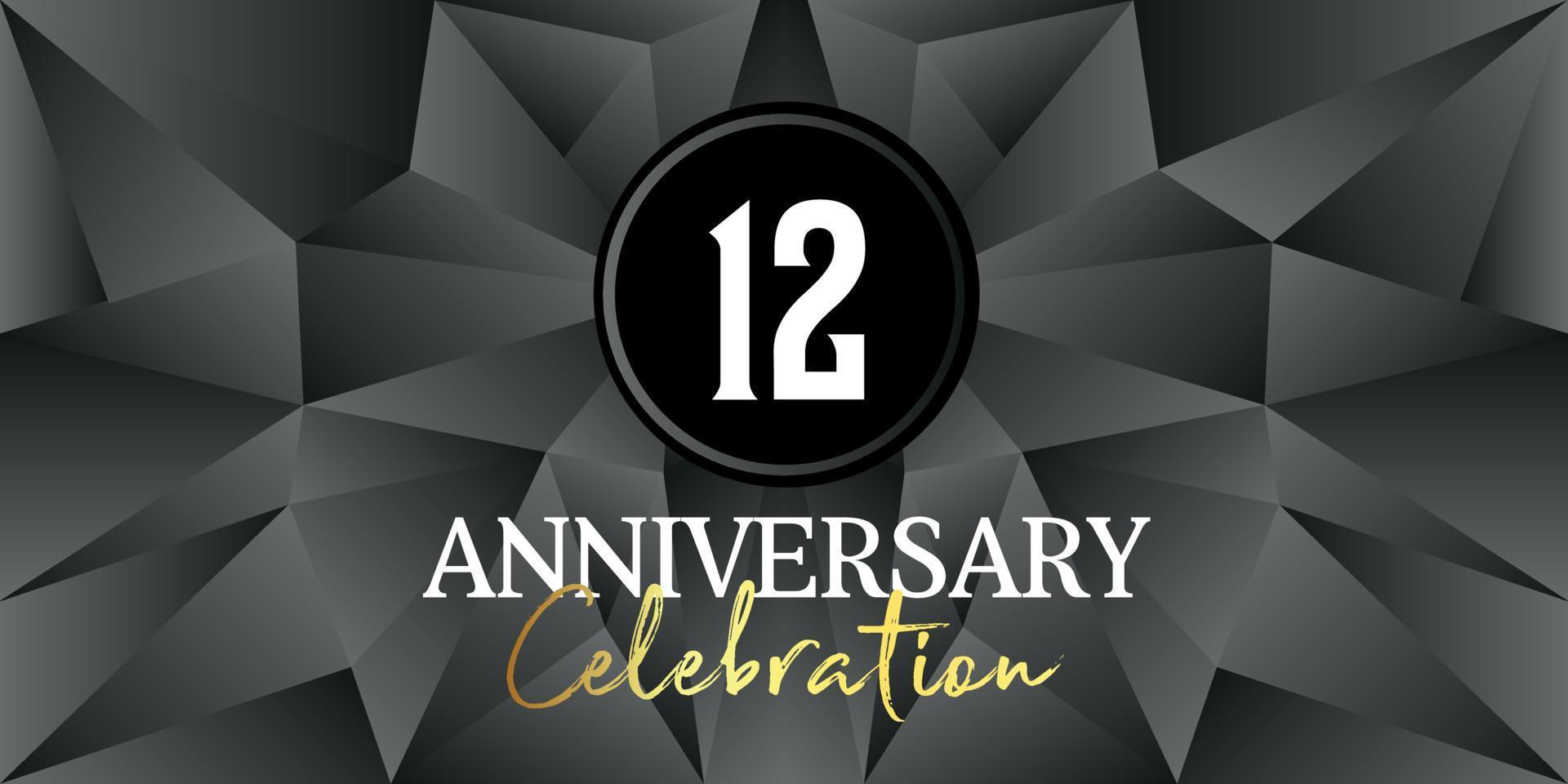 12 year anniversary celebration logo design white and gold color on Elegant Black Background Vector Art abstract background vector