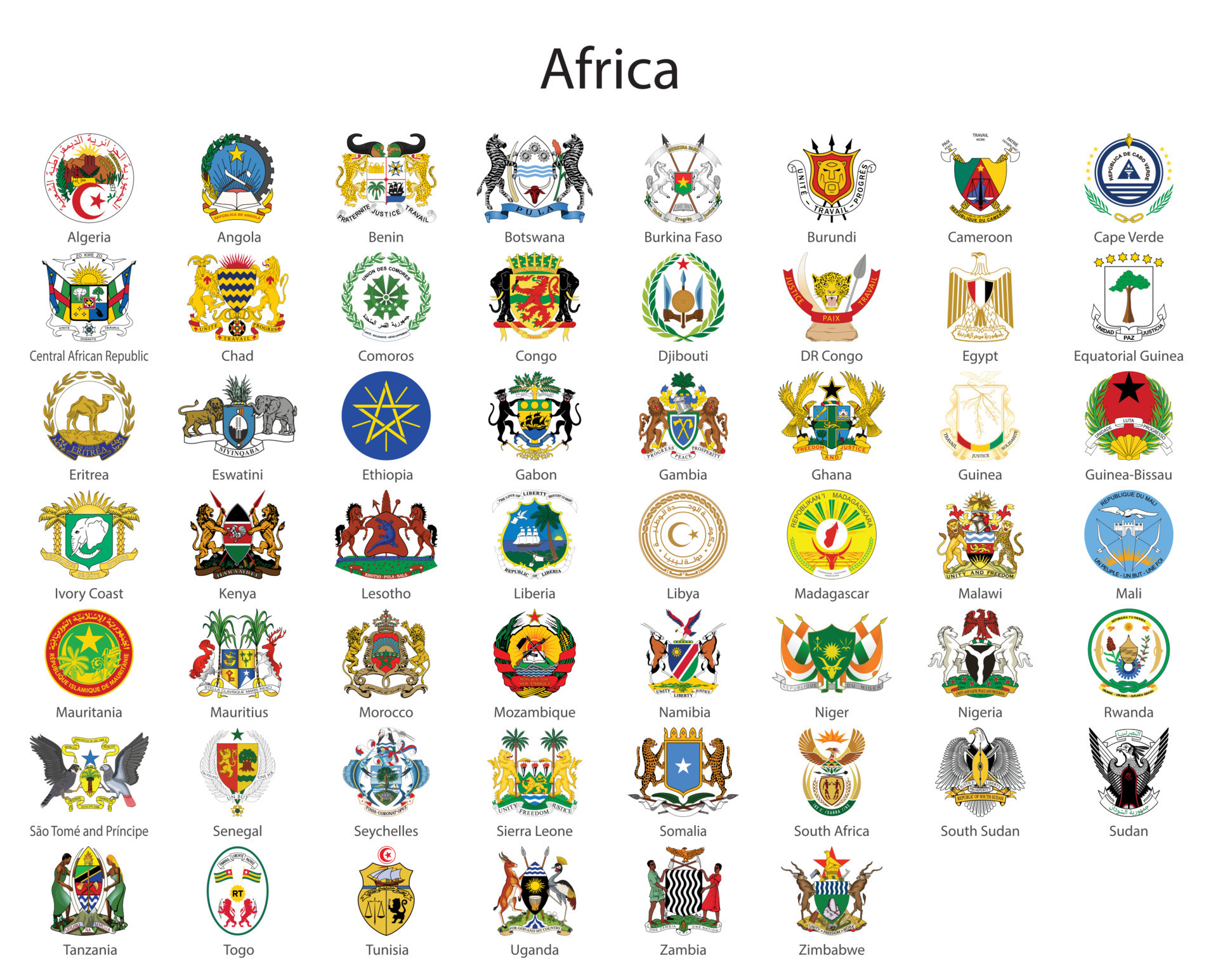 Set Coat of arms of the countries of Africa, 21834501 Vector Art at