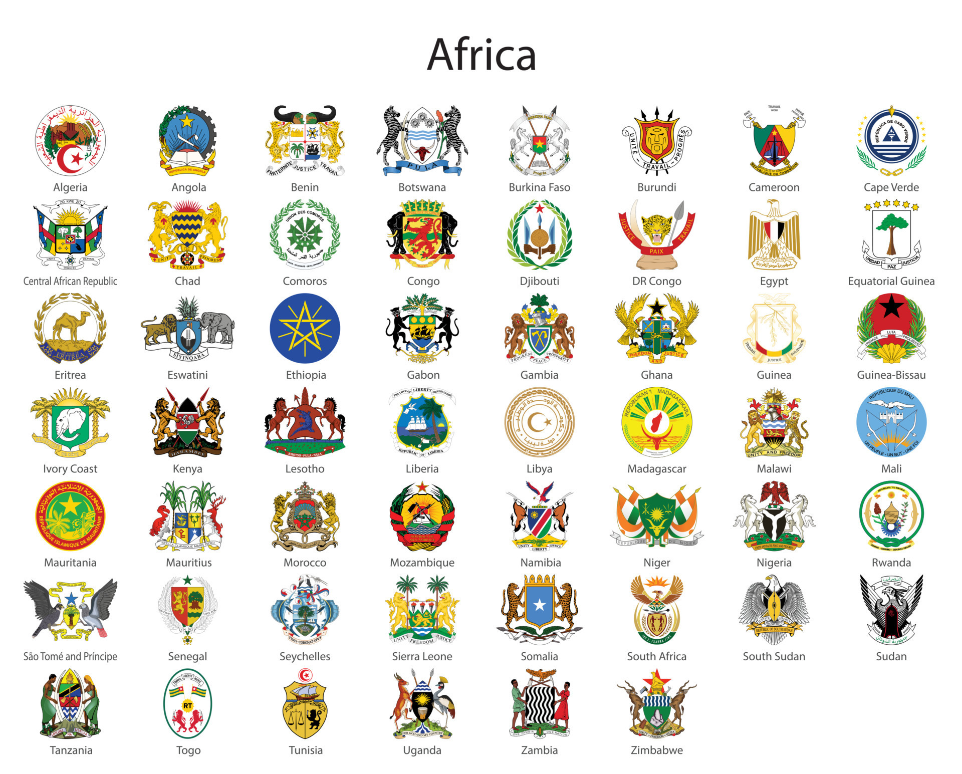 Set Coat of arms of the countries of Africa, 21834501 Vector Art at Vecteezy