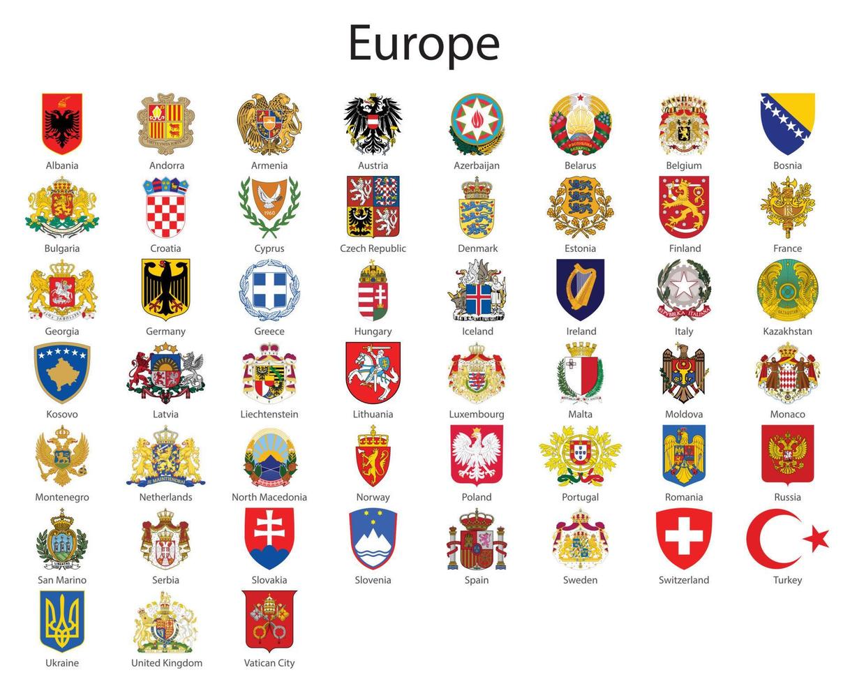 Set Coat of arms of the countries of Europe vector