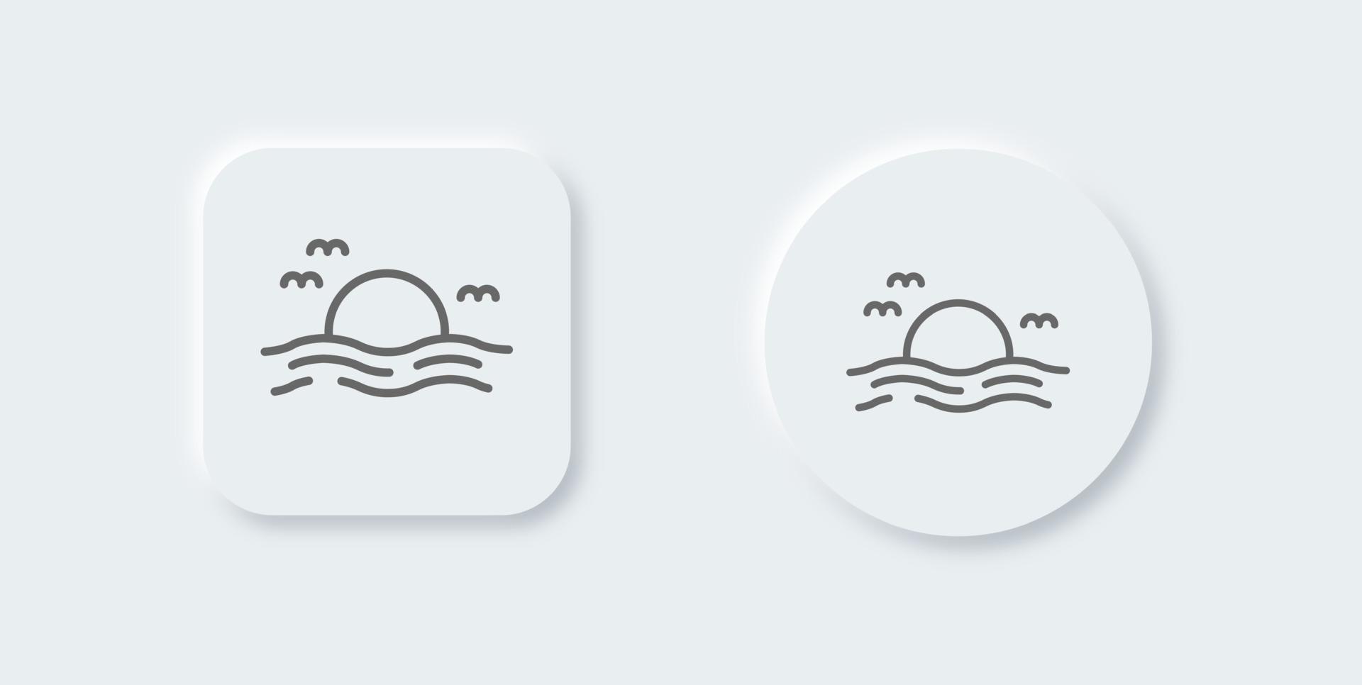Sunset line icon in neomorphic design style. Sun signs vector illustration.