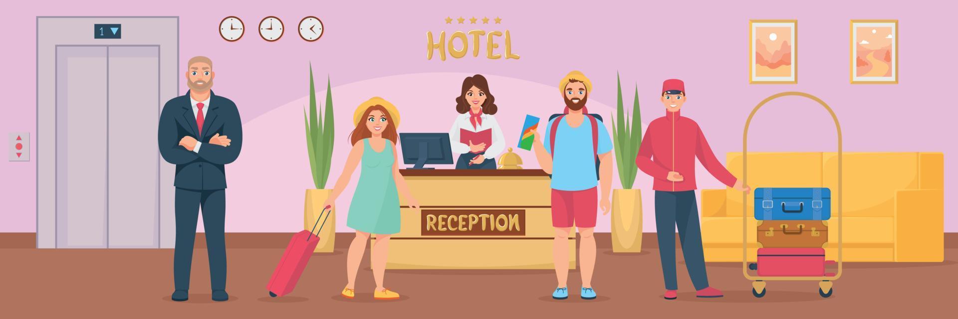 hotel personal recepción composición vector