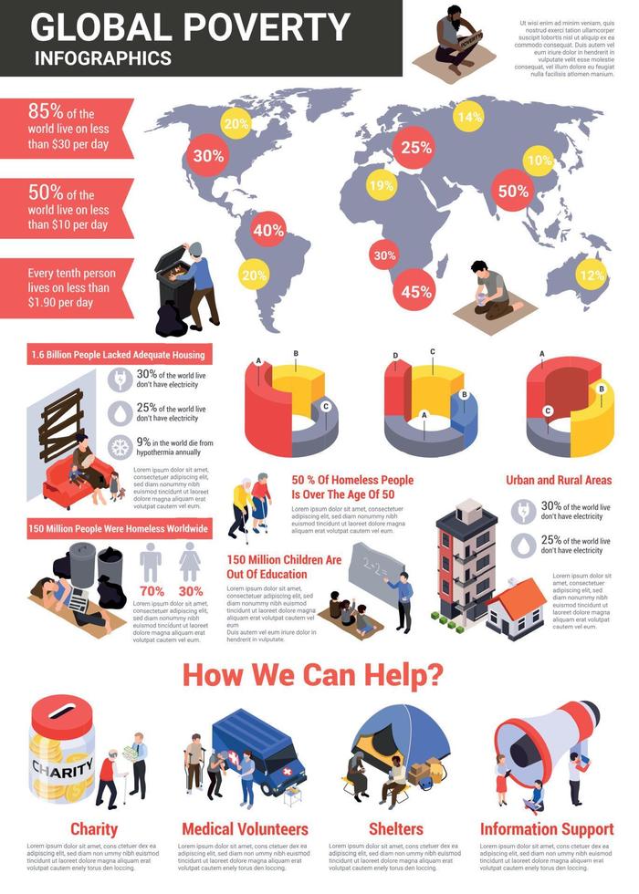 ayuda pobre personas infografia vector