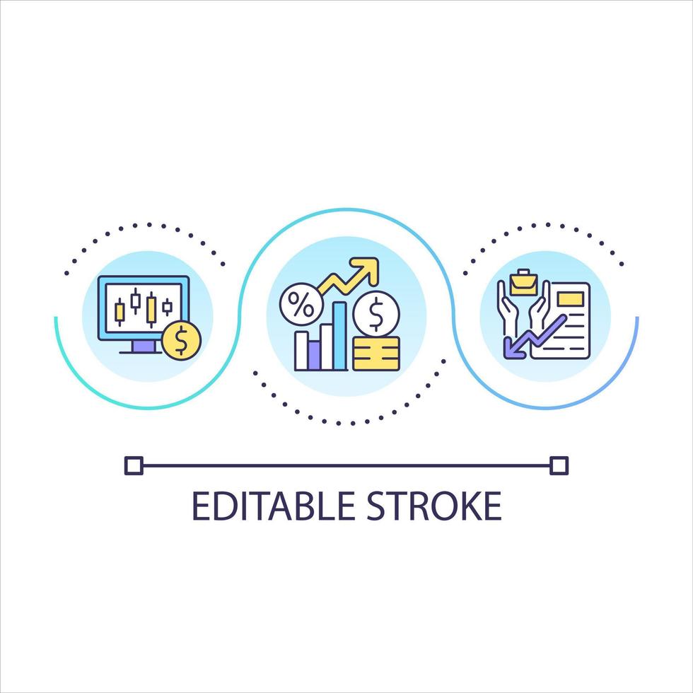 Stock market risks and benefits loop concept icon. Rates analytics tools. Commercial strategy abstract idea thin line illustration. Isolated outline drawing. Editable stroke vector