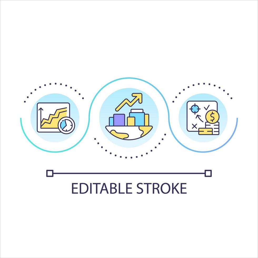 Long term strategy of global development loop concept icon. Economic growth processes abstract idea thin line illustration. Isolated outline drawing. Editable strokes-script vector