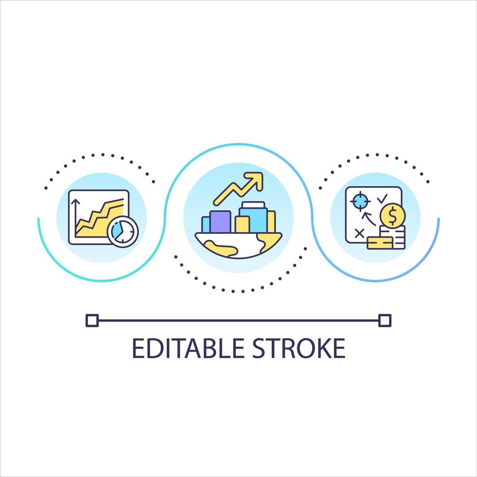 largo término estrategia de global desarrollo lazo concepto icono. económico crecimiento procesos resumen idea Delgado línea ilustración. aislado contorno dibujo. editable guion de trazos vector