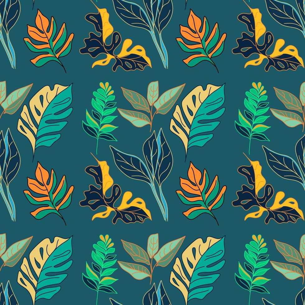 Seamless botanical pattern with tropical leaves and plants vector