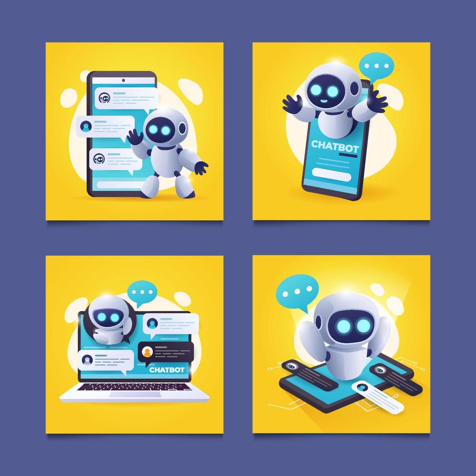 Set of Chatbot Social Media Post vector