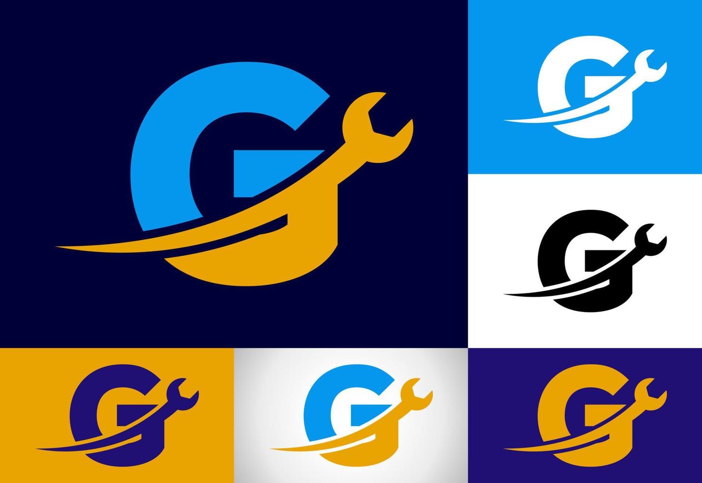 Graphic alphabet G with wrench. Logo for mechanical, technology, repair service , automotive business vector