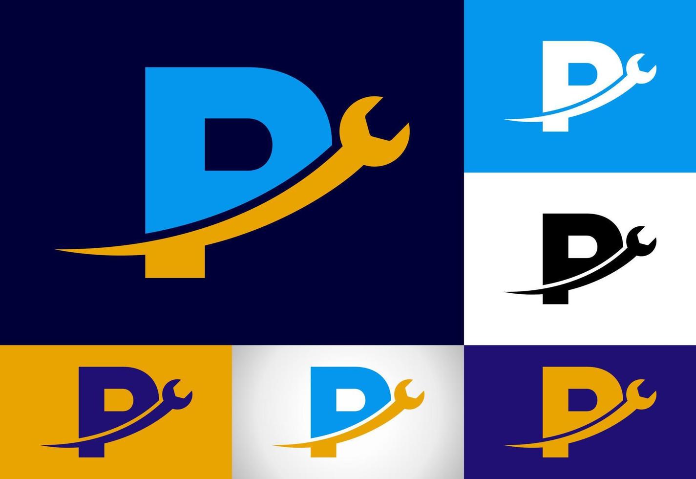 Graphic alphabet P with wrench. Logo for mechanical, technology, repair service , automotive business vector
