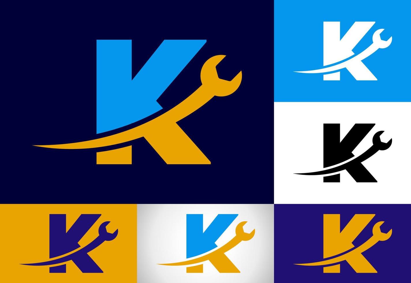 Graphic alphabet K with wrench. Logo for mechanical, technology, repair service , automotive business vector