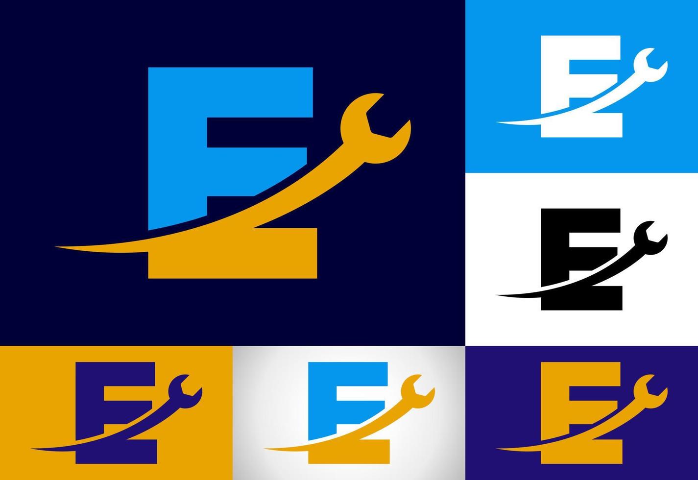 Graphic alphabet E with wrench. Logo for mechanical, technology, repair service , automotive business vector