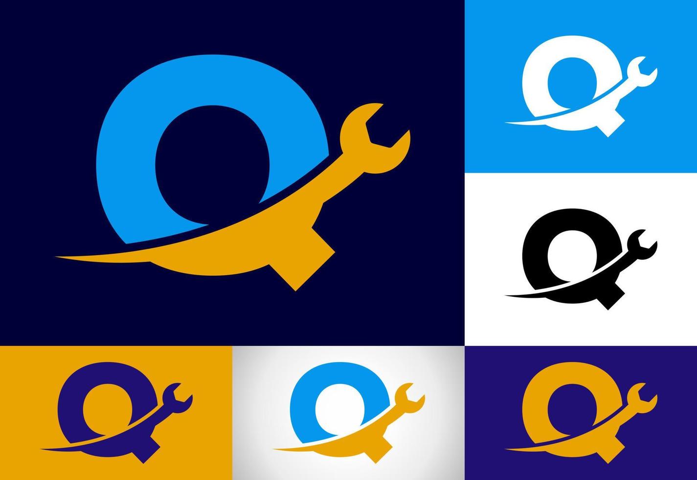 Graphic alphabet Q with wrench. Logo for mechanical, technology, repair service , automotive business vector