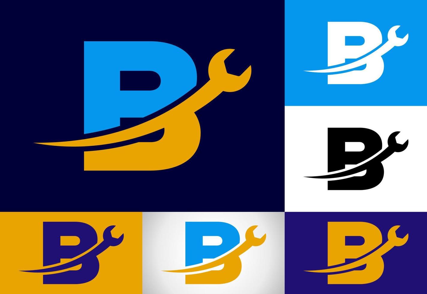 Graphic alphabet B with wrench. Logo for mechanical, technology, repair service , automotive business vector