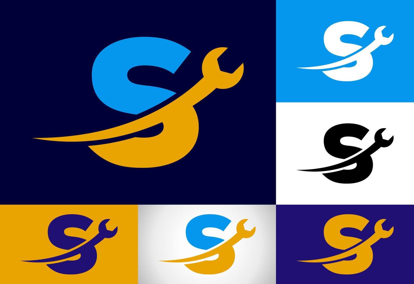 Graphic alphabet S with wrench. Logo for mechanical, technology, repair service , automotive business vector