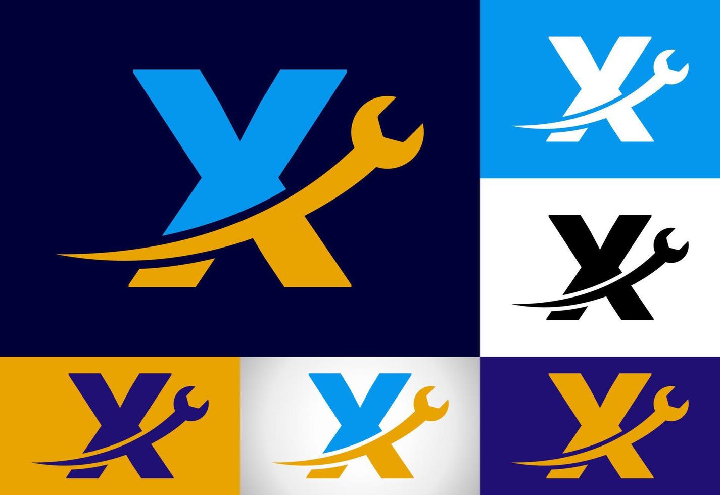 gráfico alfabeto X con llave inglesa. logo para mecánico, tecnología, reparar Servicio , automotor negocio vector