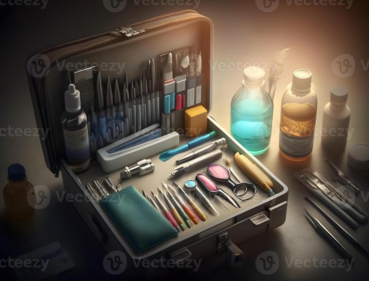 doctor's equipment set, a suitcase containing surgical medical equipment at the hospital, photo