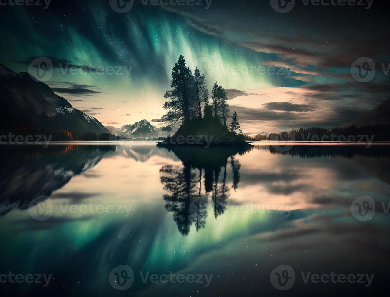 aurora over a calm lake, photo